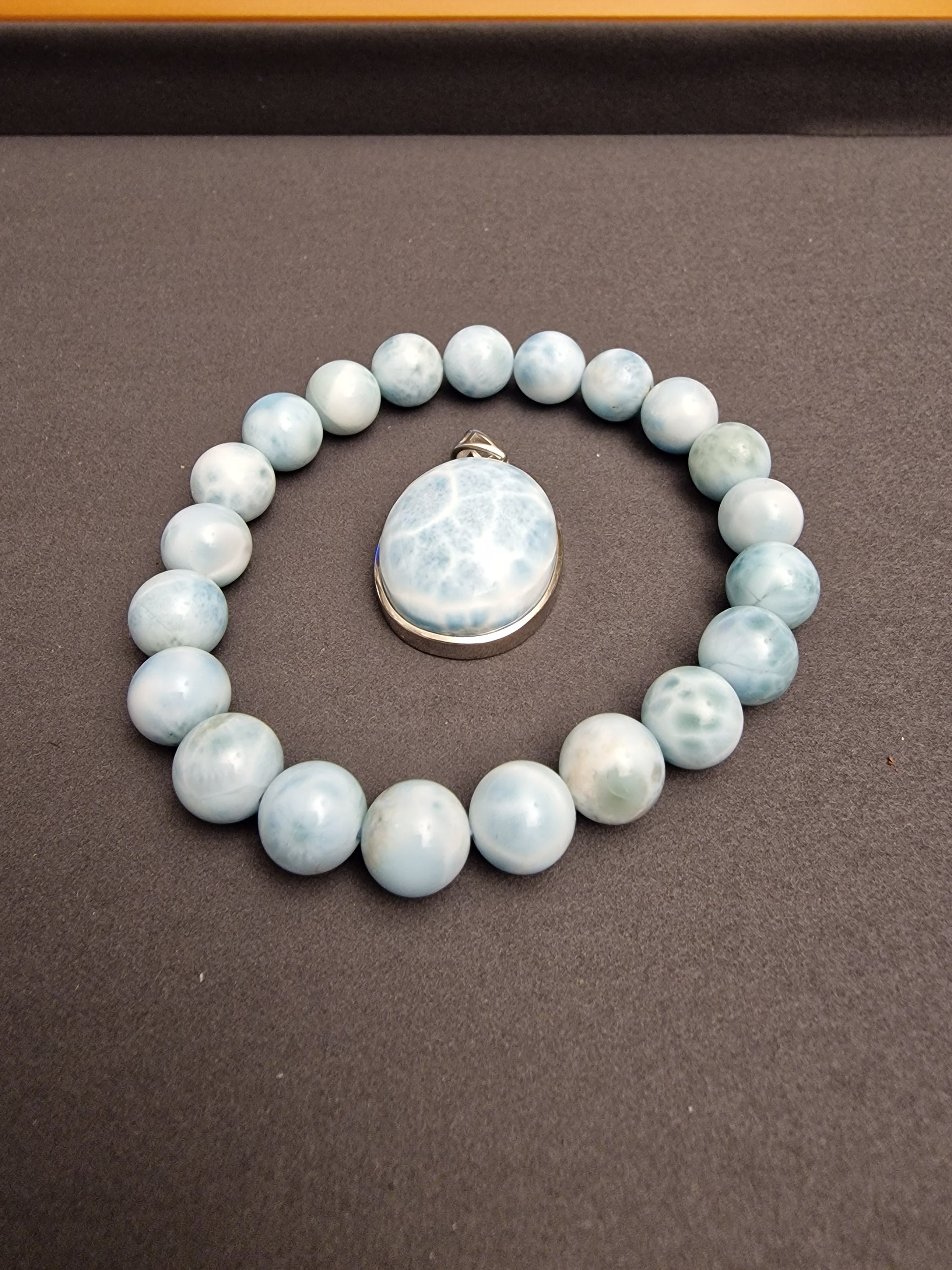 Larimar bracelets 9mm + pendentif argent 925 - Mylithovox 