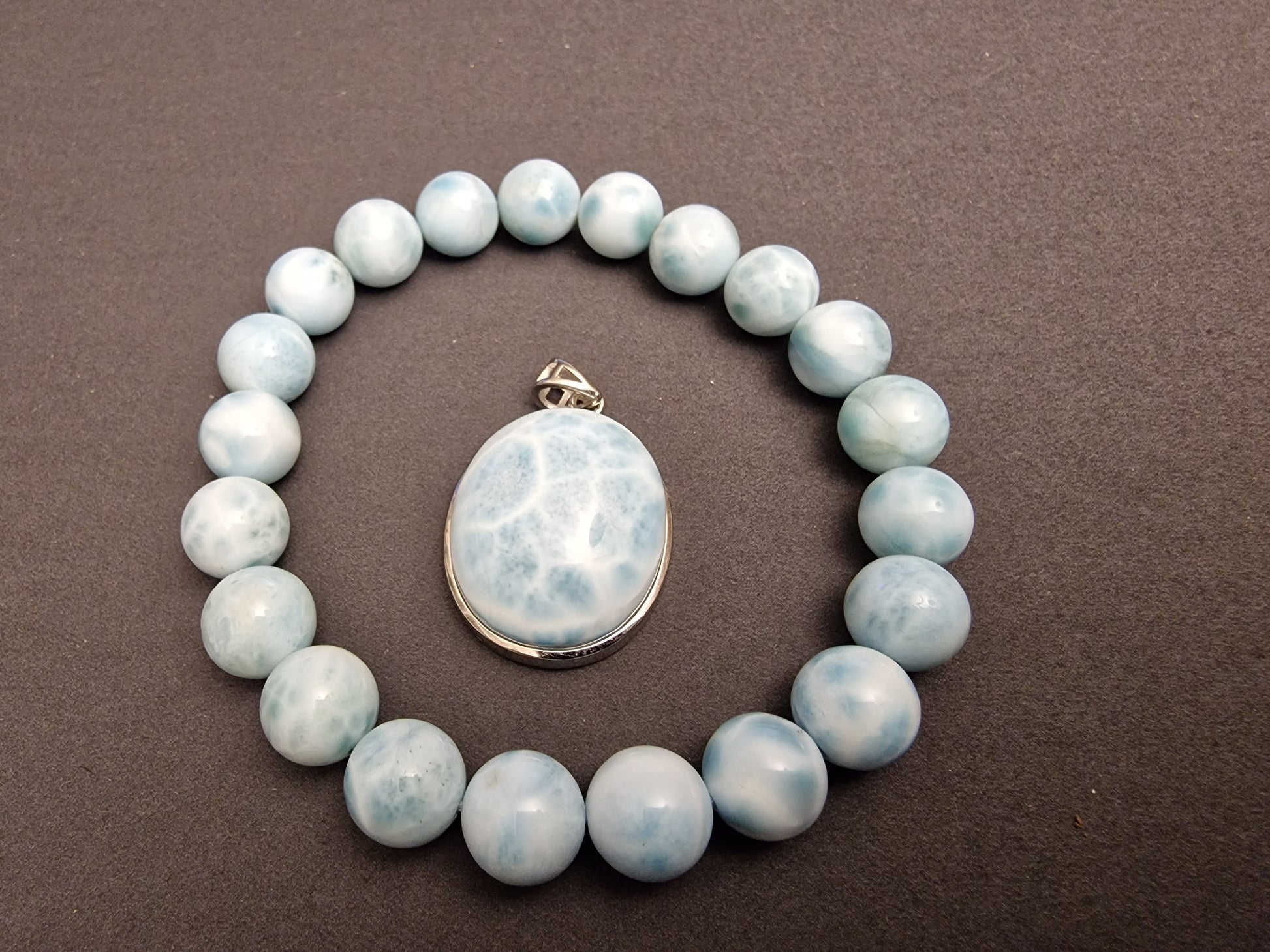 Larimar bracelets 9mm + pendentif argent 925 - Mylithovox 