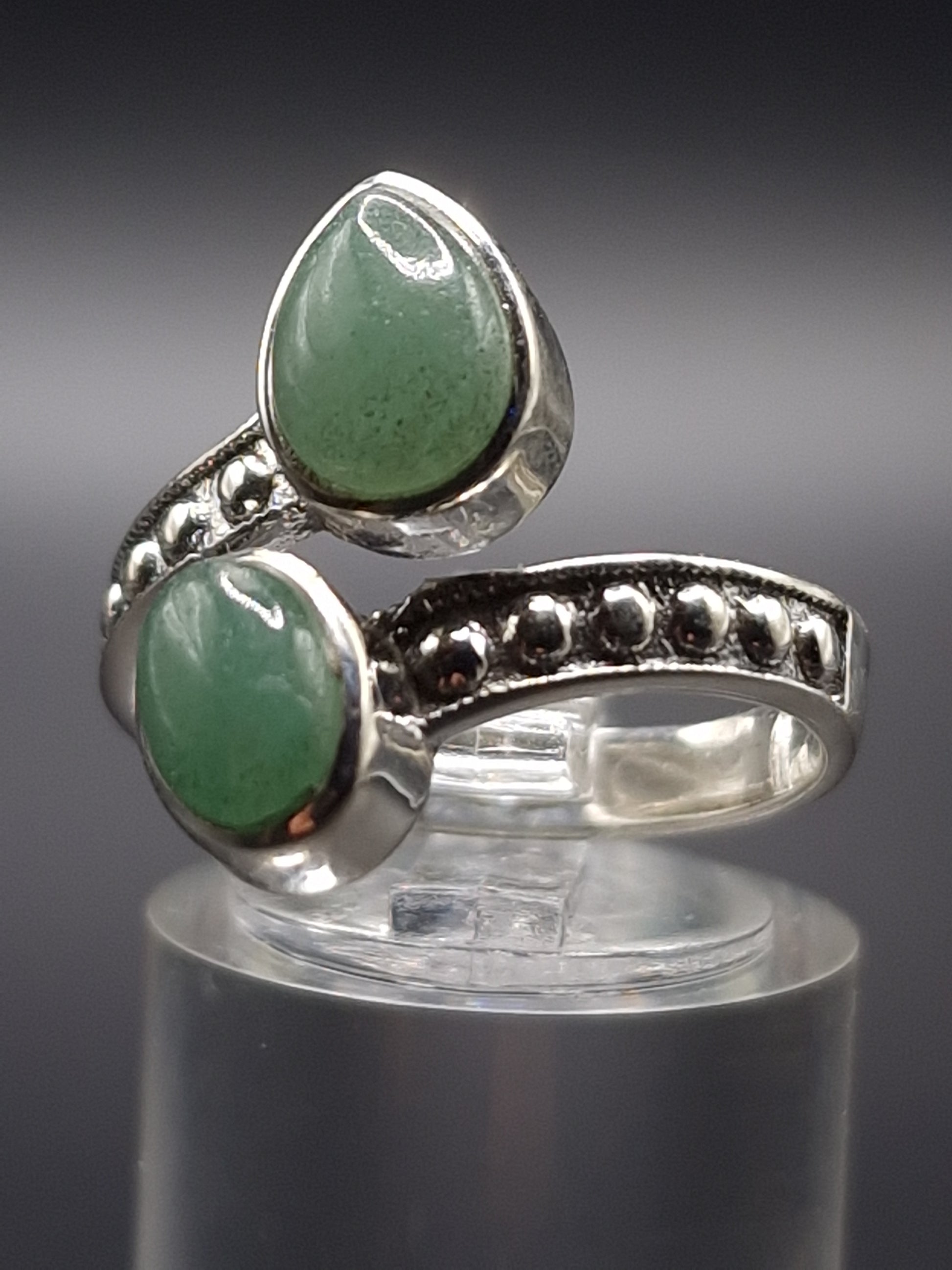 BAGUE ARGENT 925 RÉGLABLE  AVENTURINE VERTE A - Mylithovox 