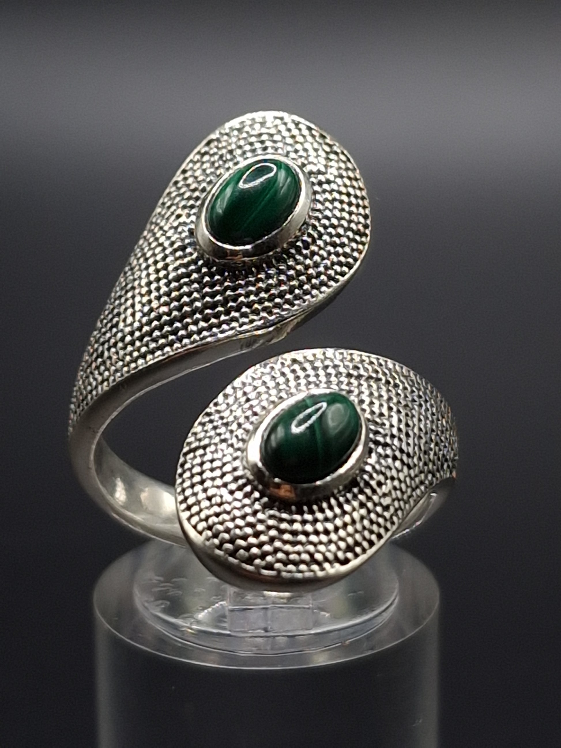 BAGUE ARGENT 925 RÉGLABLE  MALACHITE AA - Mylithovox 