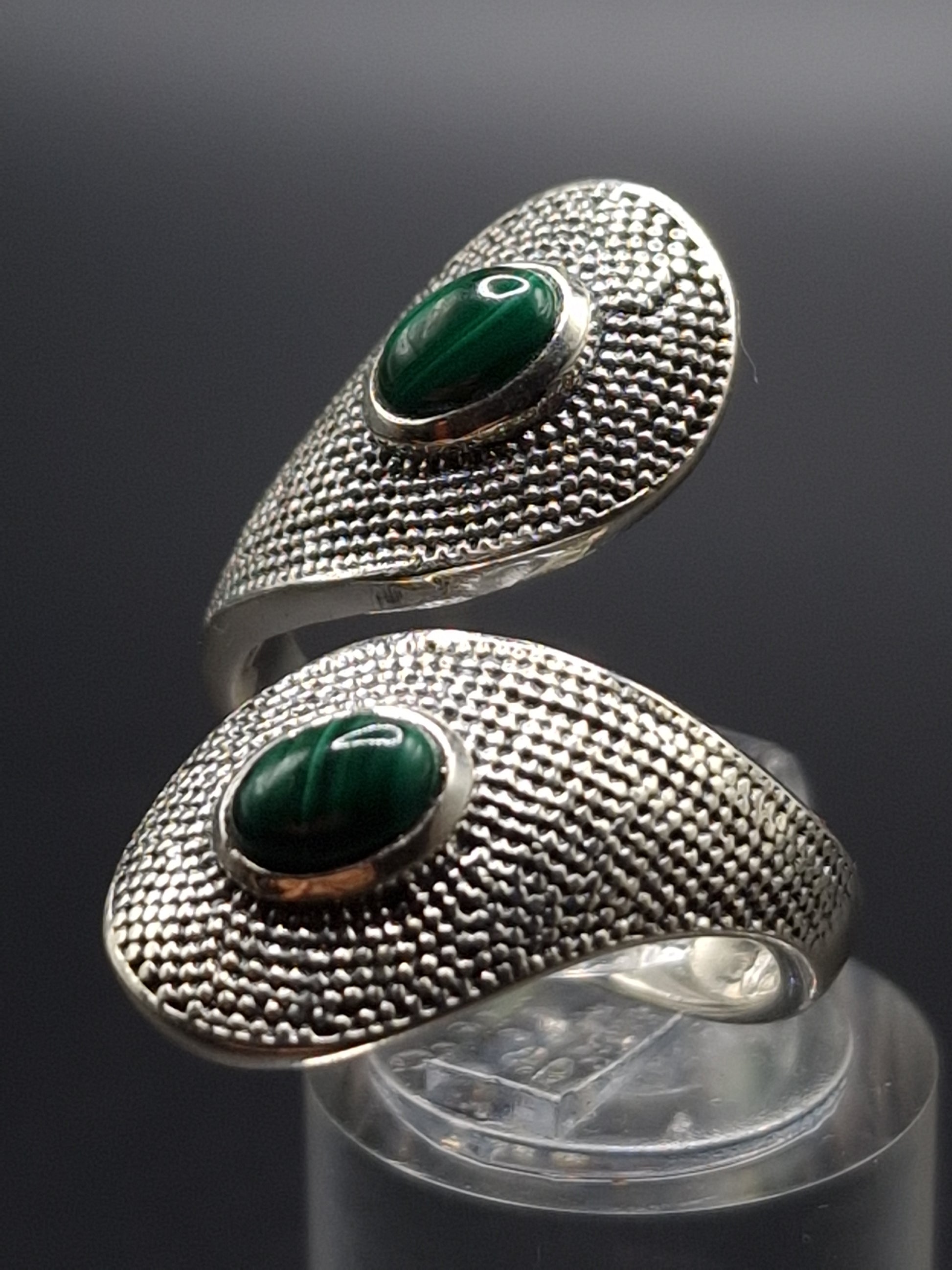 BAGUE ARGENT 925 RÉGLABLE  MALACHITE AA - Mylithovox 