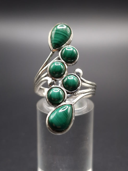 BAGUE ARGENT 925 RÉGLABLE  MALACHITE AA - Mylithovox 