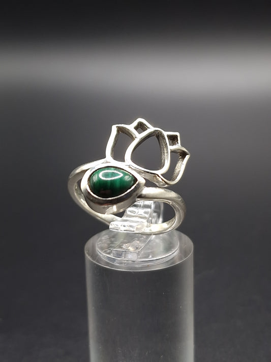 BAGUE ARGENT 925 RÉGLABLE MALACHITE AA - Mylithovox 