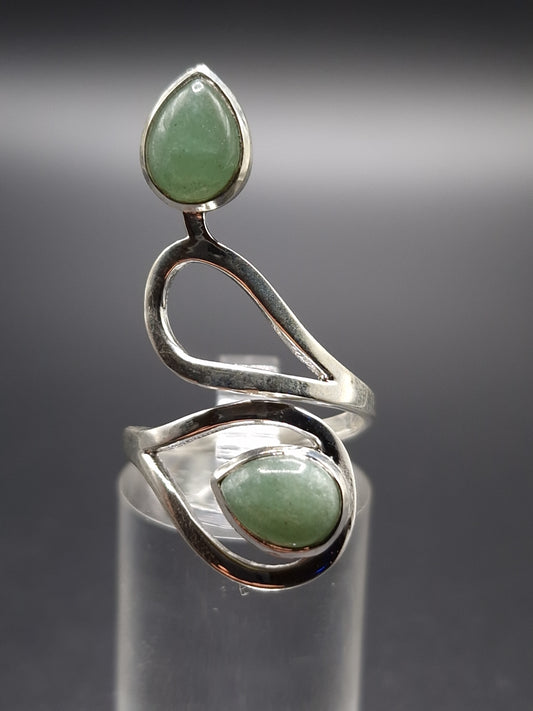 BAGUE ARGENT 925 RÉGLABLE AVENTURINE VERTE A - Mylithovox 