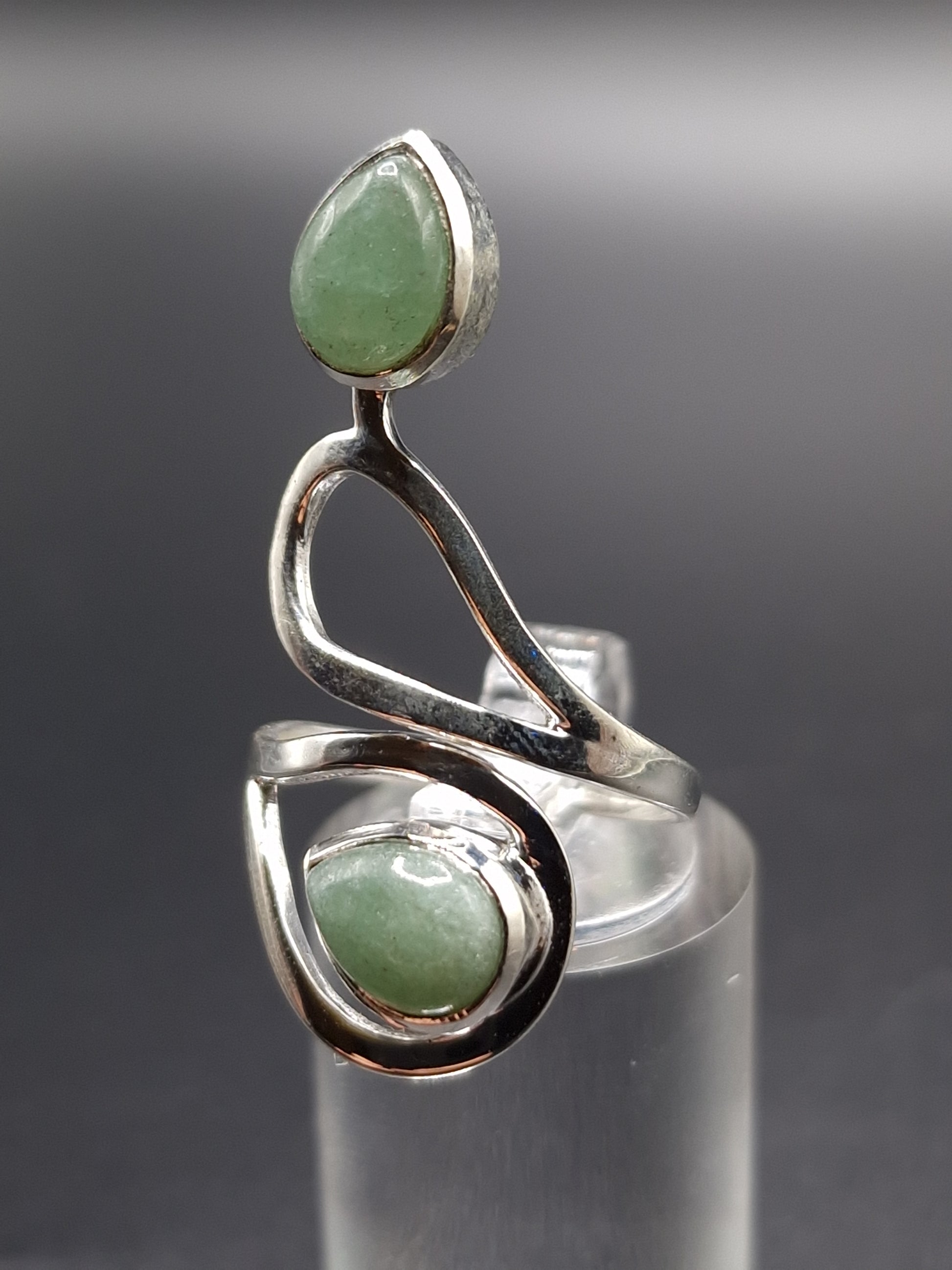 BAGUE ARGENT 925 RÉGLABLE AVENTURINE VERTE A - Mylithovox 